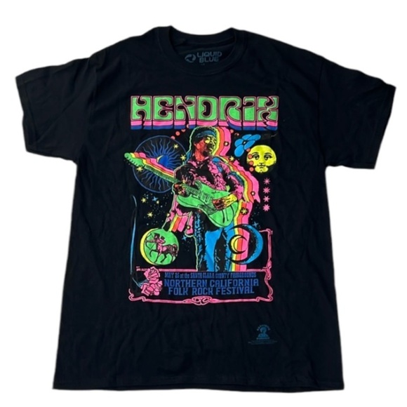 Jimi Hendrix Tee shirt Tshirt on Liquid Blue Tee medium - Picture 1 of 7